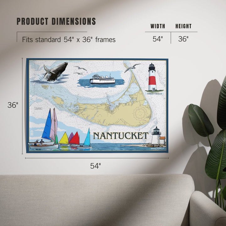 Nantucket, MA Nautical Chart, Art & Giclee Prints Art Lantern Press 