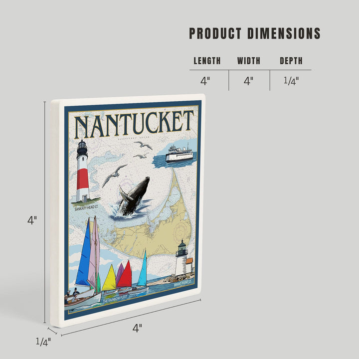 Nantucket, MA Nautical Chart, Coasters Coasters Lantern Press 