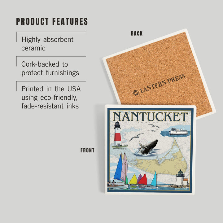 Nantucket, MA Nautical Chart, Coasters Coasters Lantern Press 