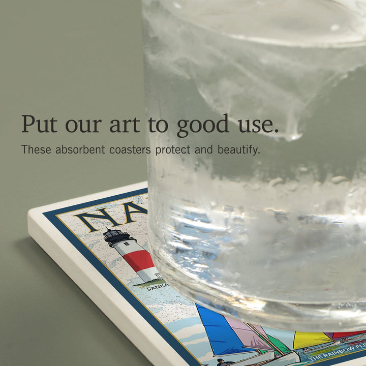 Nantucket, MA Nautical Chart, Coasters Coasters Lantern Press 