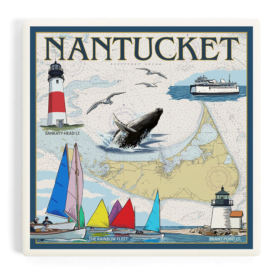 Nantucket, MA Nautical Chart, Coasters Coasters Lantern Press 