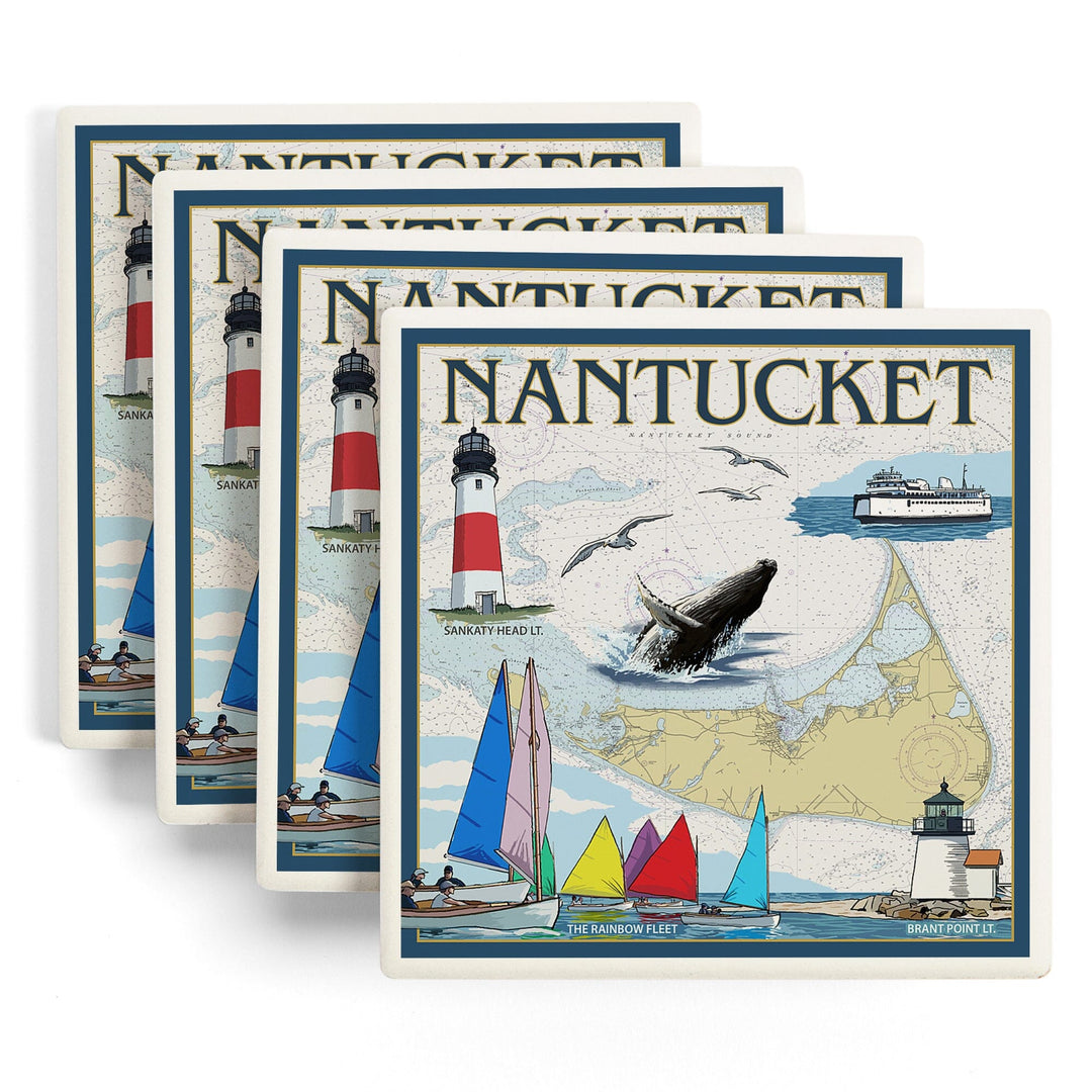 Nantucket, MA Nautical Chart, Lantern Press Poster, Coaster Set Coasters Lantern Press 