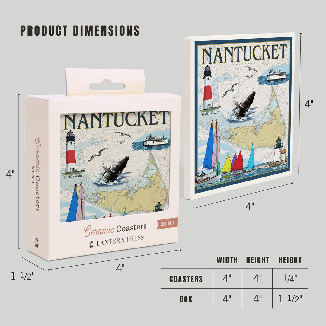 Nantucket, MA Nautical Chart, Lantern Press Poster, Coaster Set Coasters Lantern Press 