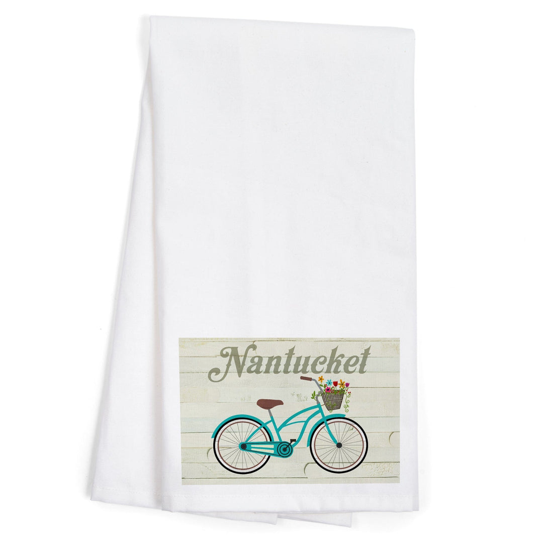 Nantucket, Massachusetts, Beach Cruiser and Basket, Organic Cotton Kitchen Tea Towels Kitchen Lantern Press 