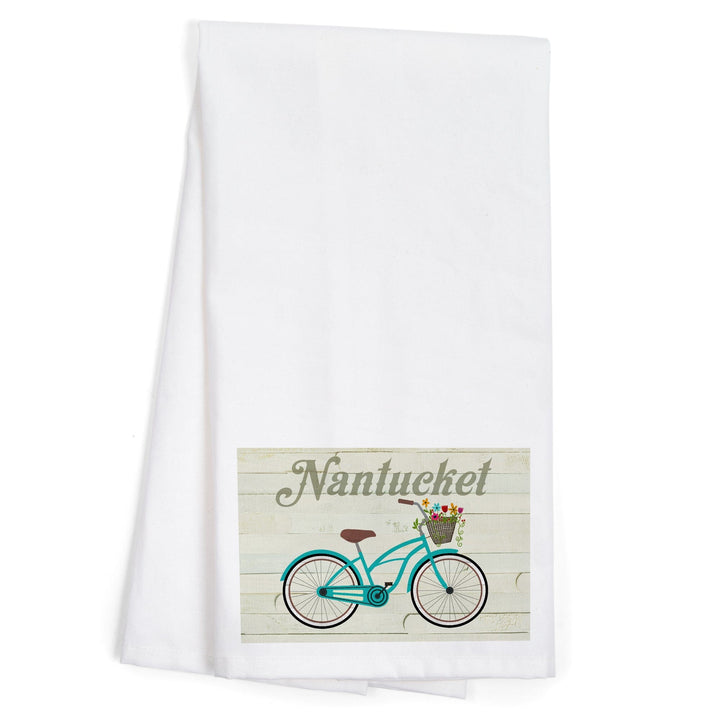 Nantucket, Massachusetts, Beach Cruiser and Basket, Organic Cotton Kitchen Tea Towels Kitchen Lantern Press 
