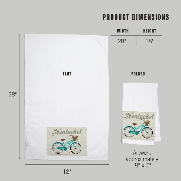 Nantucket, Massachusetts, Beach Cruiser and Basket, Organic Cotton Kitchen Tea Towels Kitchen Lantern Press 