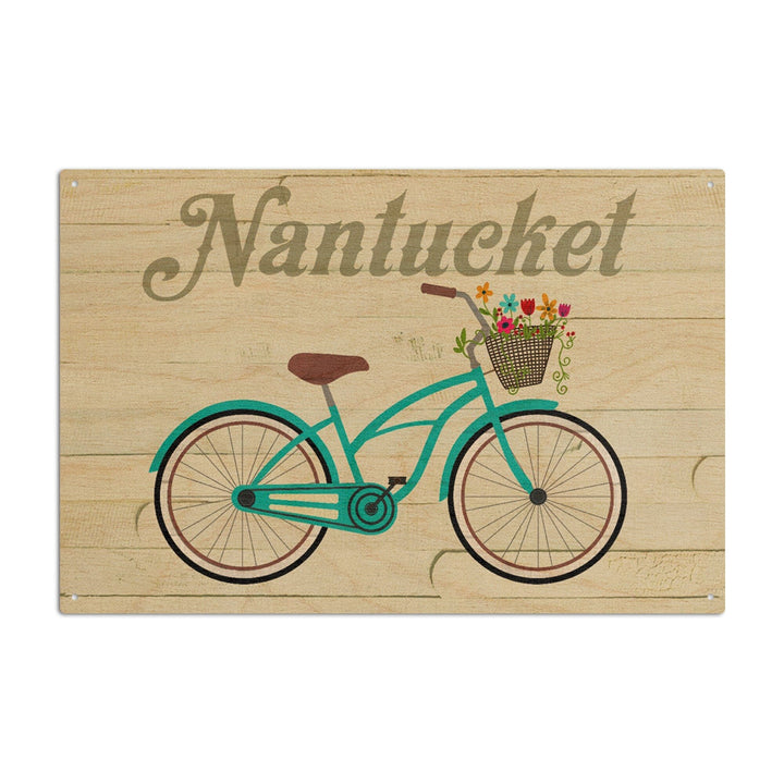 Nantucket, Massachusetts, Beach Cruiser & Basket, Lantern Press Artwork, Wood Signs and Postcards Wood Lantern Press 10 x 15 Wood Sign 