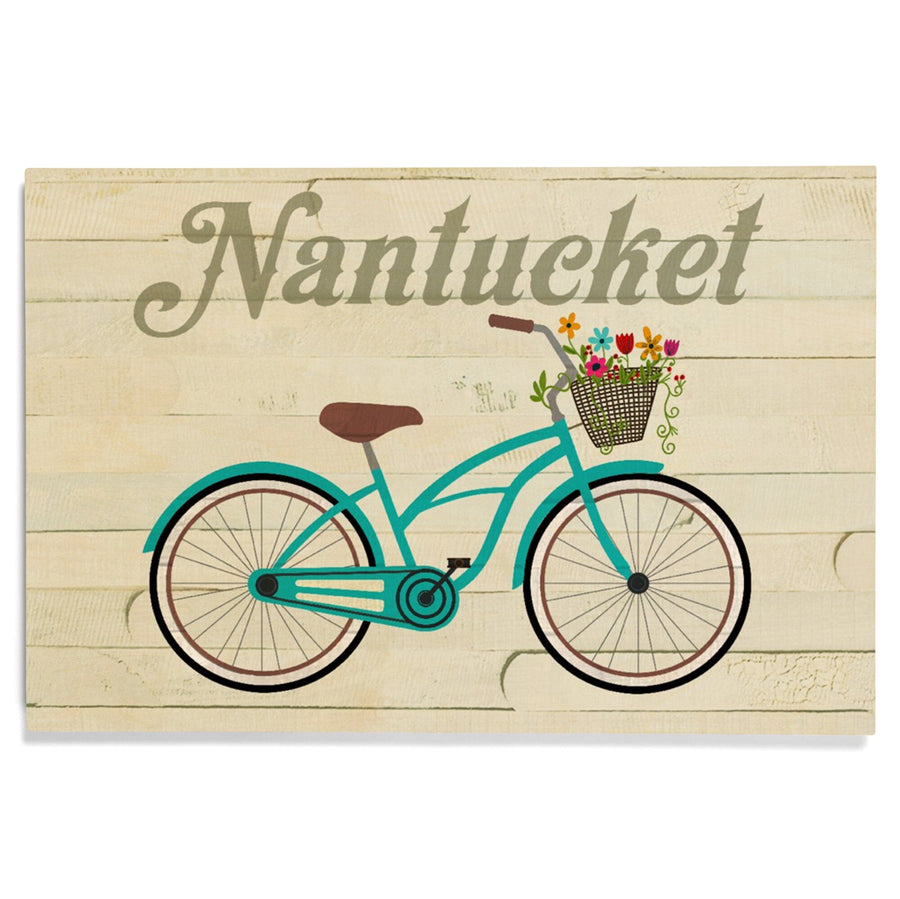 Nantucket, Massachusetts, Beach Cruiser & Basket, Lantern Press Artwork, Wood Signs and Postcards Wood Lantern Press 