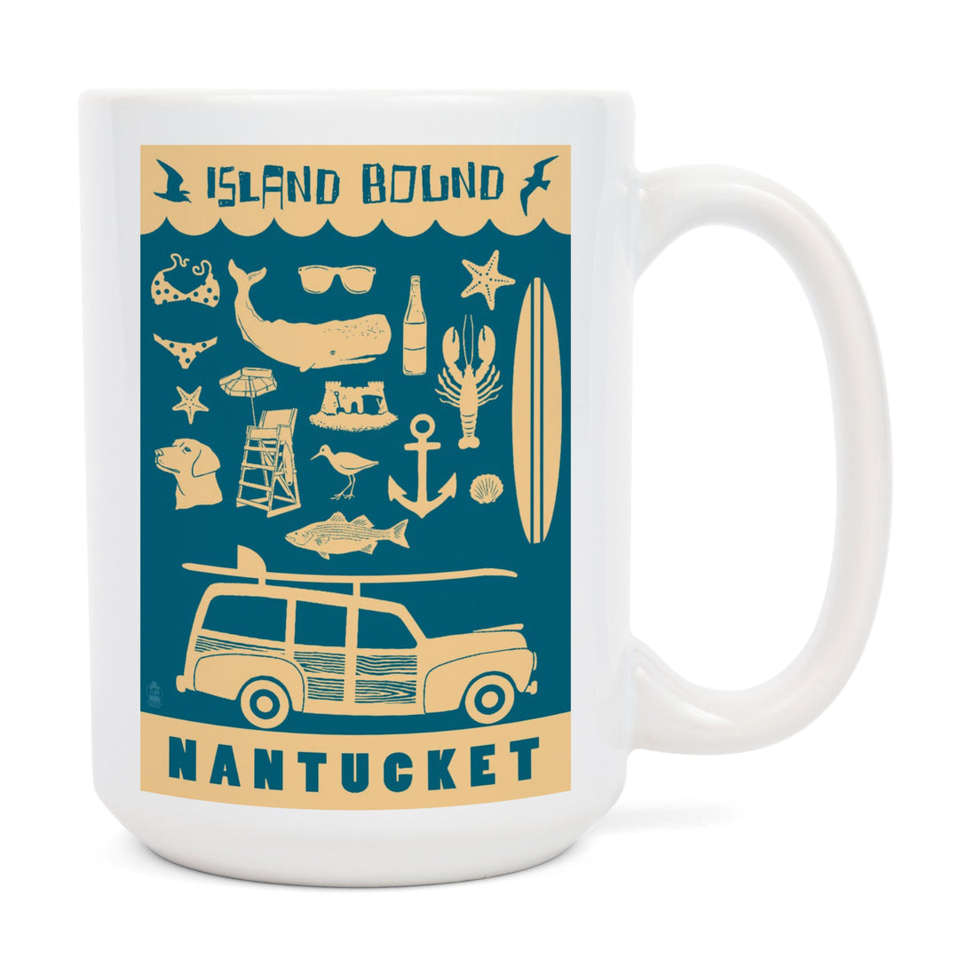 Nantucket, Massachusetts, Coastal Icons, Island Bound, Lantern Press Artwork, Ceramic Mug Mugs Lantern Press 