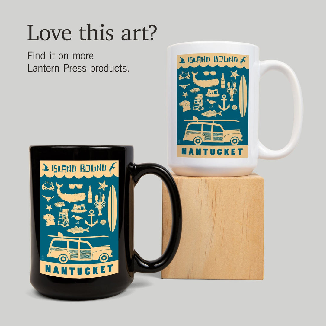 Nantucket, Massachusetts, Coastal Icons, Island Bound, Lantern Press Artwork, Ceramic Mug Mugs Lantern Press 