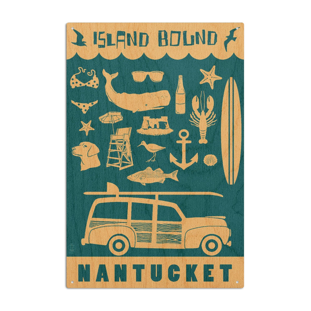 Nantucket, Massachusetts, Coastal Icons, Island Bound, Lantern Press Artwork, Wood Signs and Postcards Wood Lantern Press 10 x 15 Wood Sign 