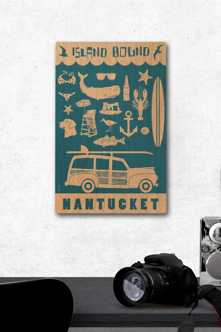 Nantucket, Massachusetts, Coastal Icons, Island Bound, Lantern Press Artwork, Wood Signs and Postcards Wood Lantern Press 12 x 18 Wood Gallery Print 