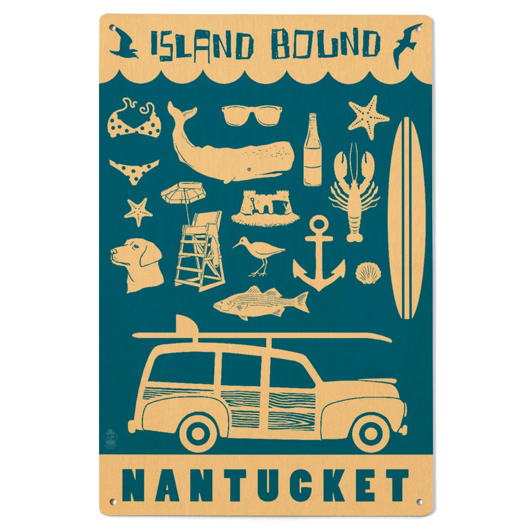 Nantucket, Massachusetts, Coastal Icons, Island Bound, Lantern Press Artwork, Wood Signs and Postcards Wood Lantern Press 