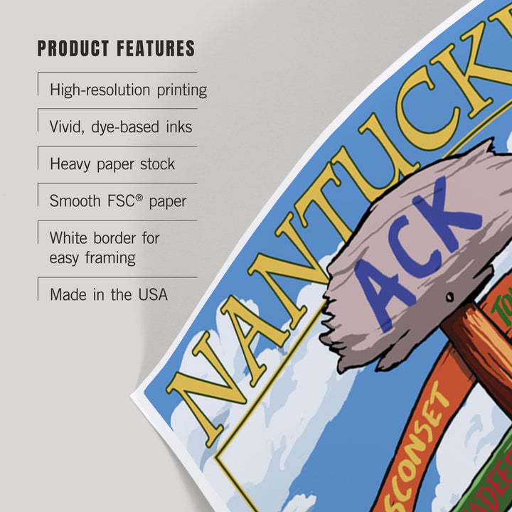 Nantucket, Massachusetts, Destinations Sign, Art & Giclee Prints Art Lantern Press 