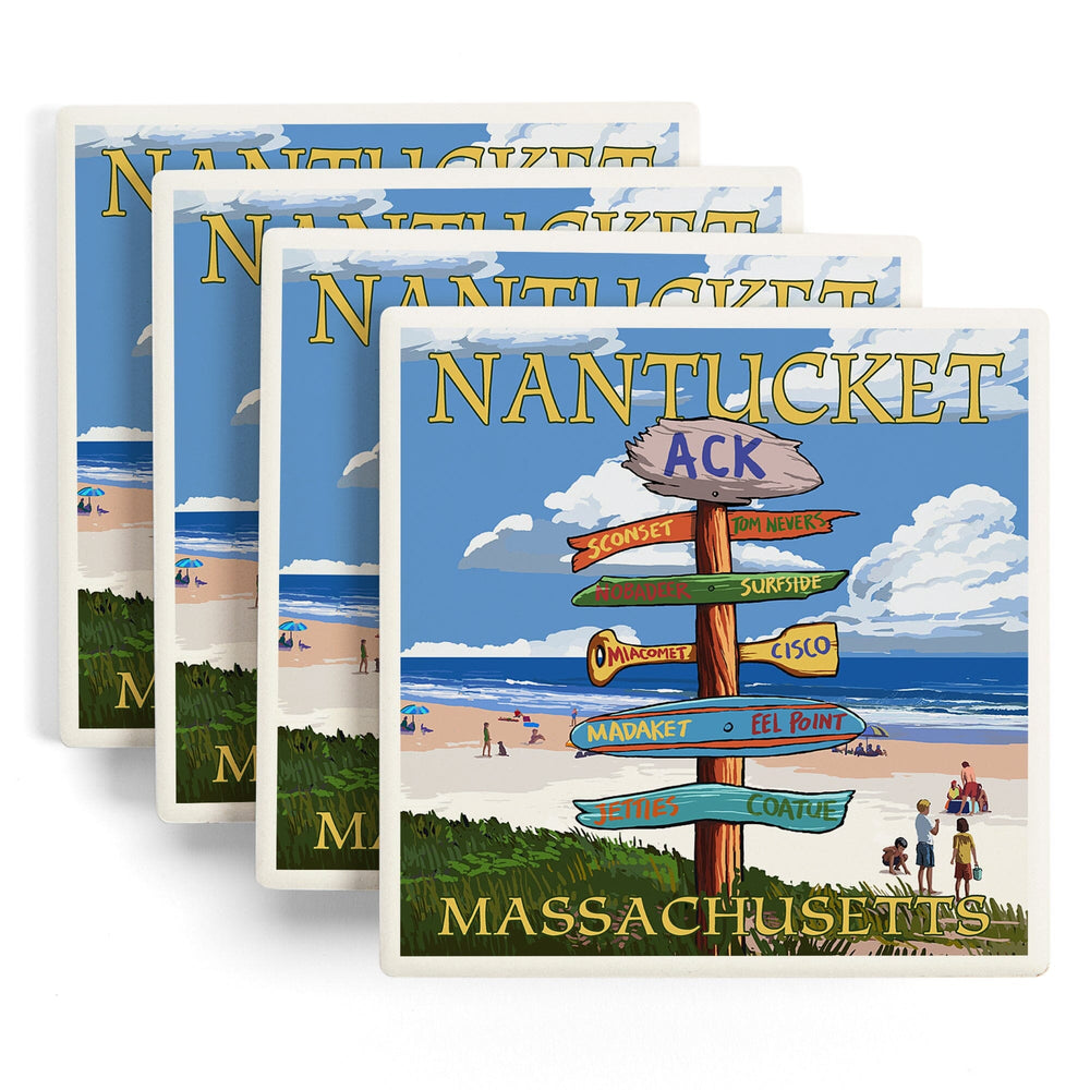 Nantucket, Massachusetts, Destinations Sign, Coasters Coasters Lantern Press 