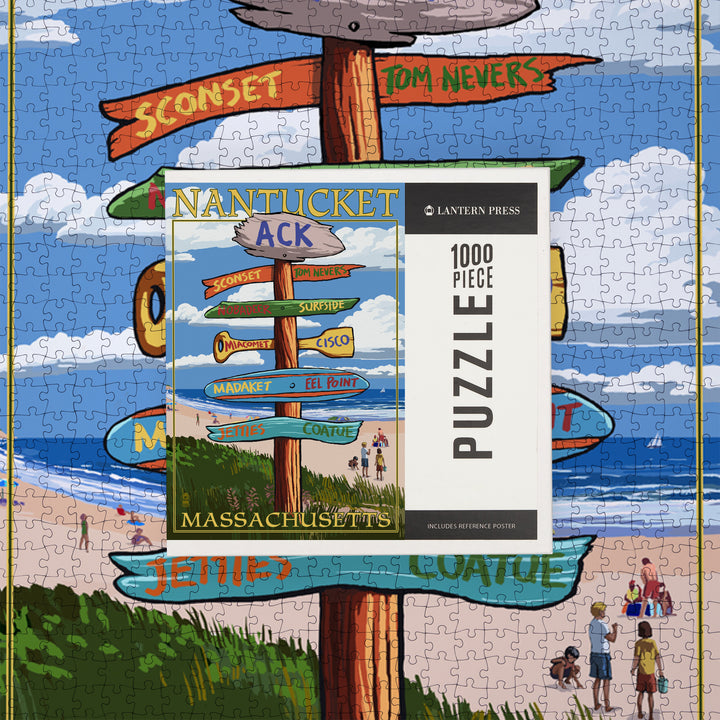 Nantucket, Massachusetts, Destinations Sign, Jigsaw Puzzle Puzzle Lantern Press 