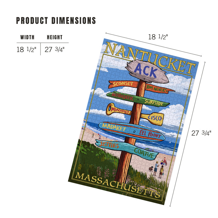 Nantucket, Massachusetts, Destinations Sign, Jigsaw Puzzle Puzzle Lantern Press 
