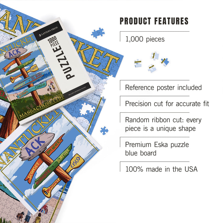 Nantucket, Massachusetts, Destinations Sign, Jigsaw Puzzle Puzzle Lantern Press 