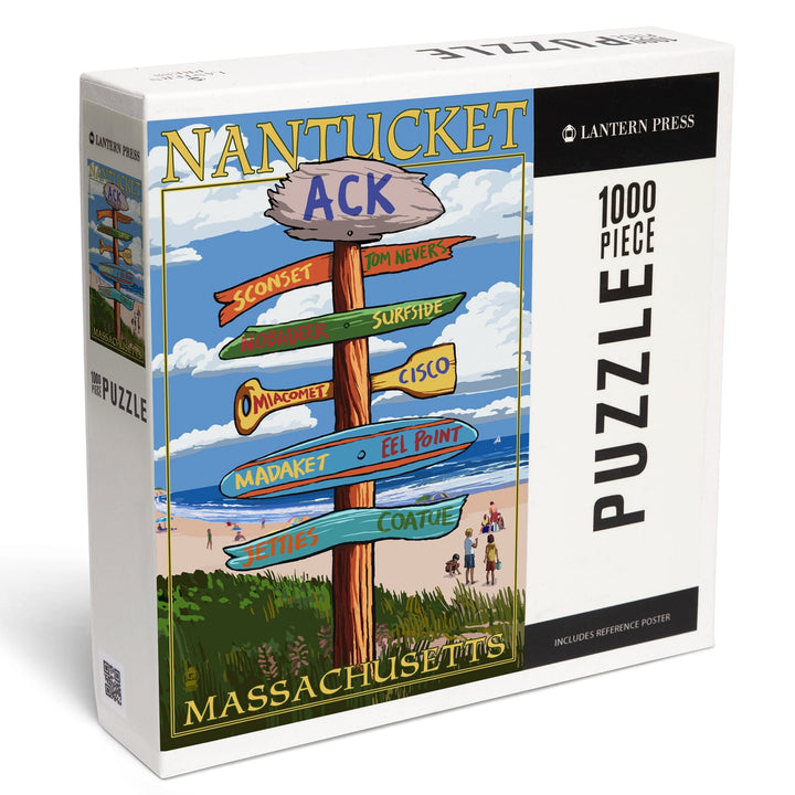 Nantucket, Massachusetts, Destinations Sign, Jigsaw Puzzle Puzzle Lantern Press 