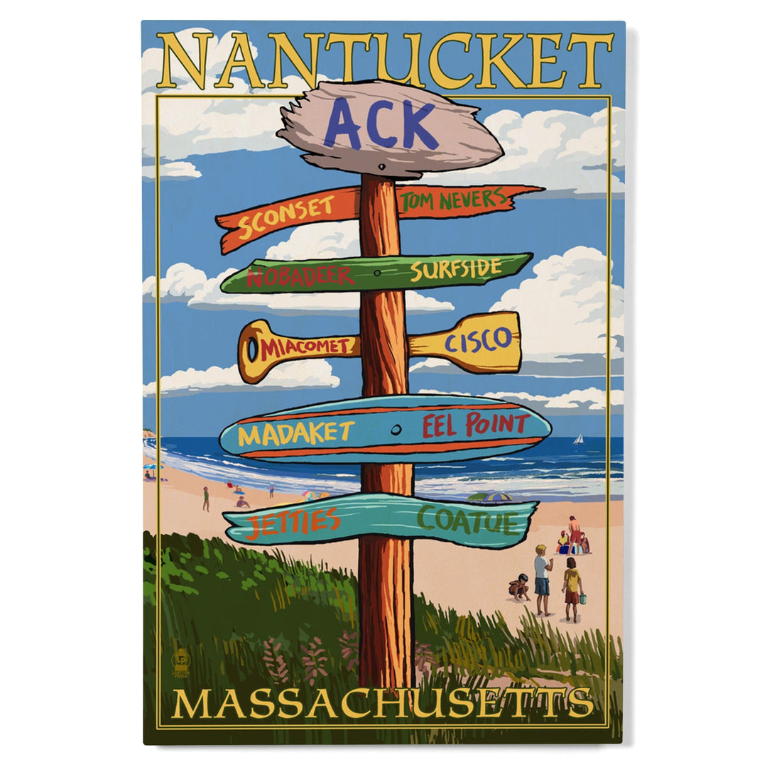 Nantucket, Massachusetts, Destinations Sign, Lantern Press Artwork, Wood Signs and Postcards Wood Lantern Press 