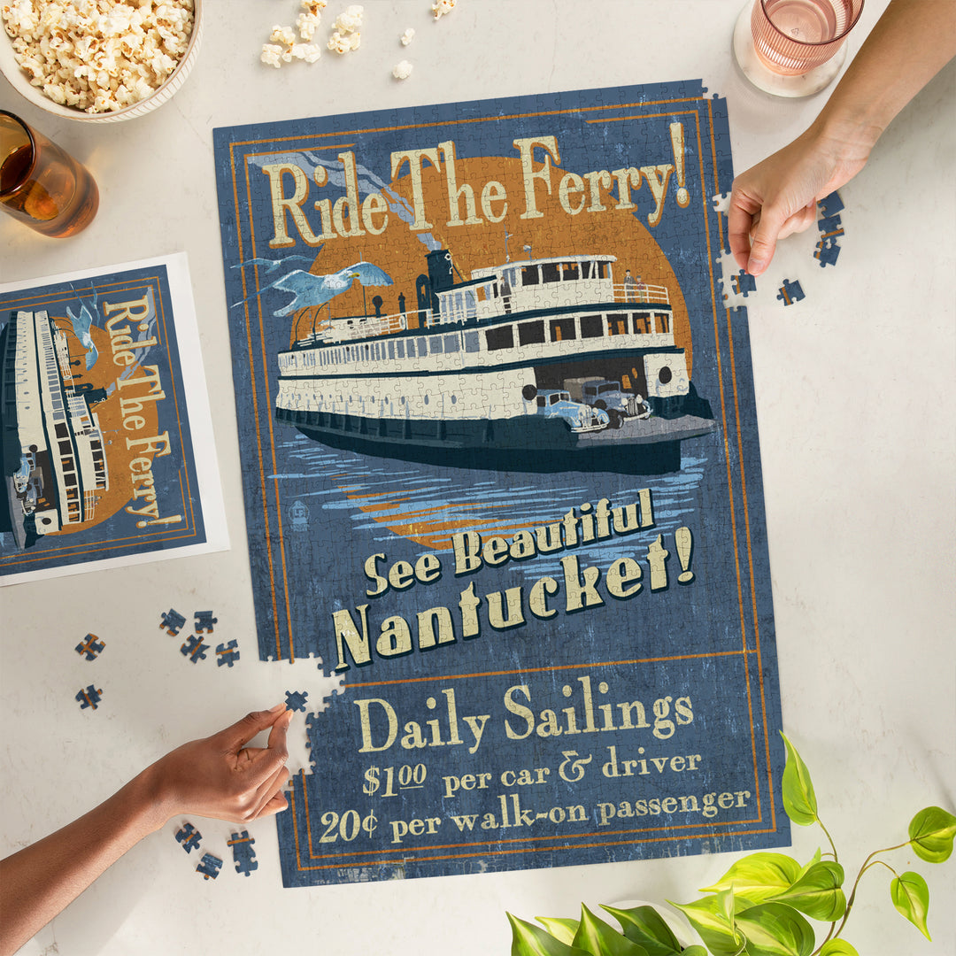 Nantucket, Massachusetts, Ferry Ride Vintage Sign, Jigsaw Puzzle Puzzle Lantern Press 