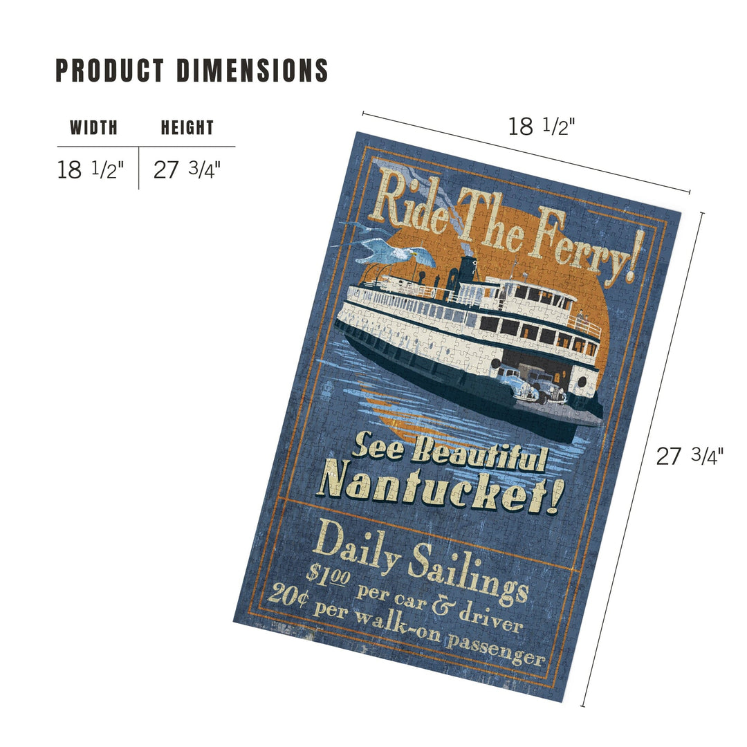 Nantucket, Massachusetts, Ferry Ride Vintage Sign, Jigsaw Puzzle Puzzle Lantern Press 