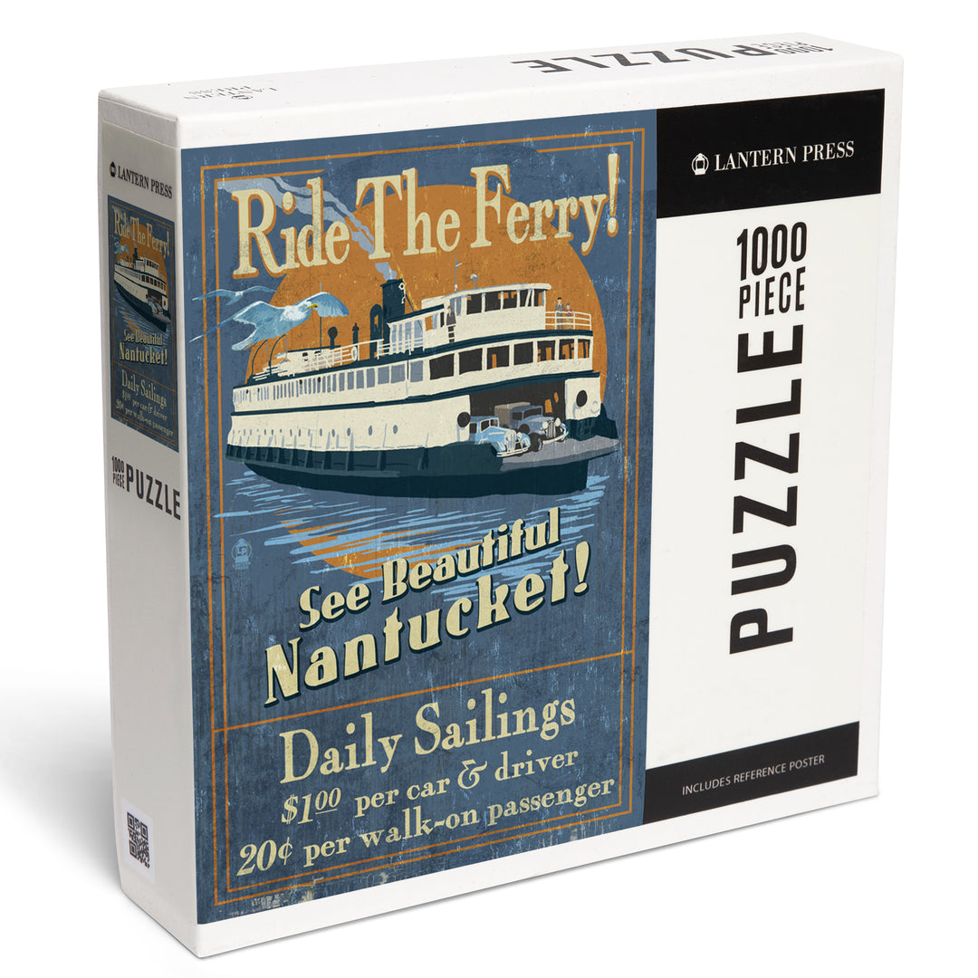 Nantucket, Massachusetts, Ferry Ride Vintage Sign, Jigsaw Puzzle Puzzle Lantern Press 