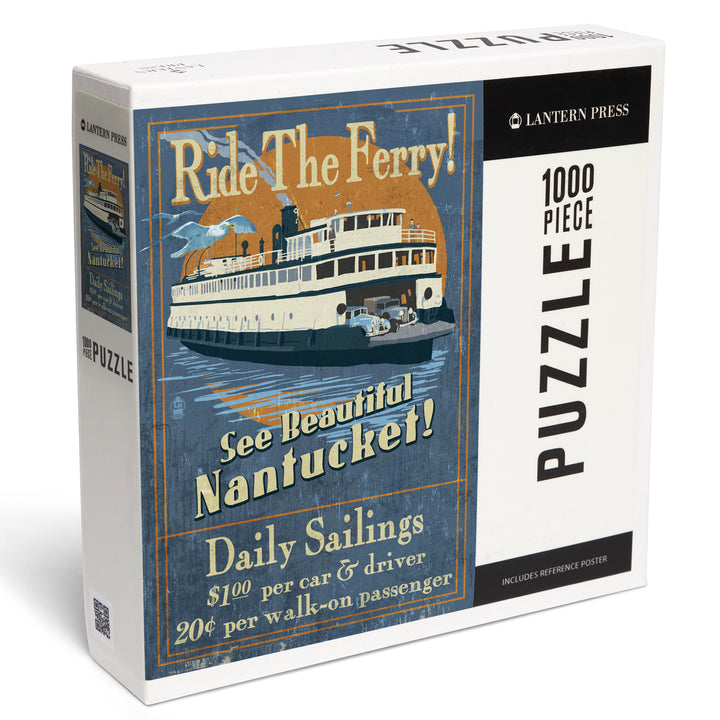 Nantucket, Massachusetts, Ferry Ride Vintage Sign, Jigsaw Puzzle Puzzle Lantern Press 