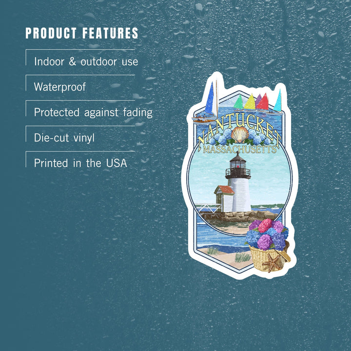 Nantucket, Massachusetts, Montage, Contour, Vinyl Sticker Sticker Lantern Press 