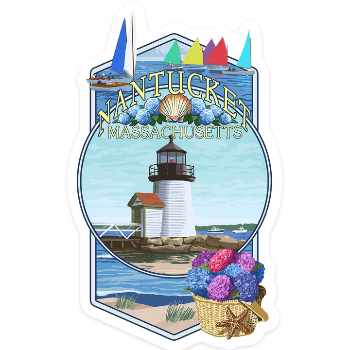 Nantucket, Massachusetts, Montage, Contour, Vinyl Sticker Sticker Lantern Press 