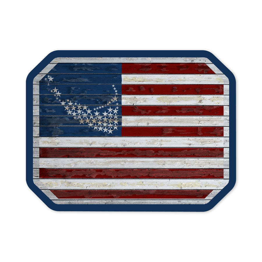 Nantucket, Massachusetts, Rustic American Flag, Contour, Vinyl Sticker Sticker Lantern Press 