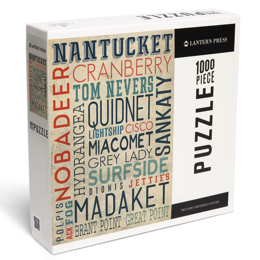Nantucket, Massachusetts, Typography, Jigsaw Puzzle Puzzle Lantern Press 