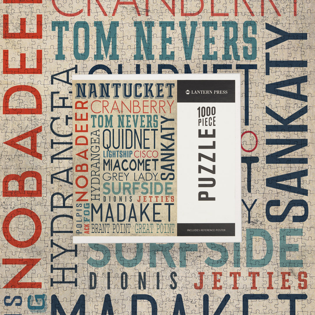 Nantucket, Massachusetts, Typography, Jigsaw Puzzle Puzzle Lantern Press 