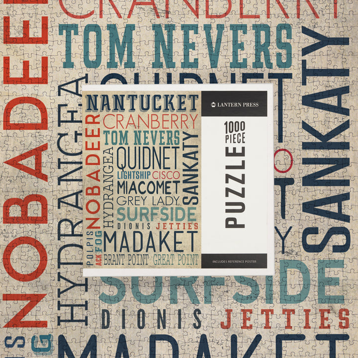 Nantucket, Massachusetts, Typography, Jigsaw Puzzle Puzzle Lantern Press 