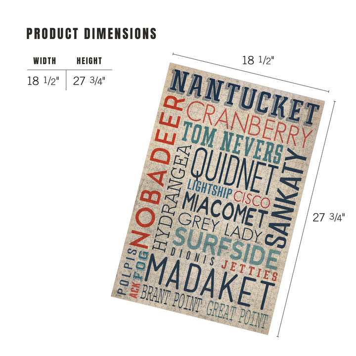 Nantucket, Massachusetts, Typography, Jigsaw Puzzle Puzzle Lantern Press 