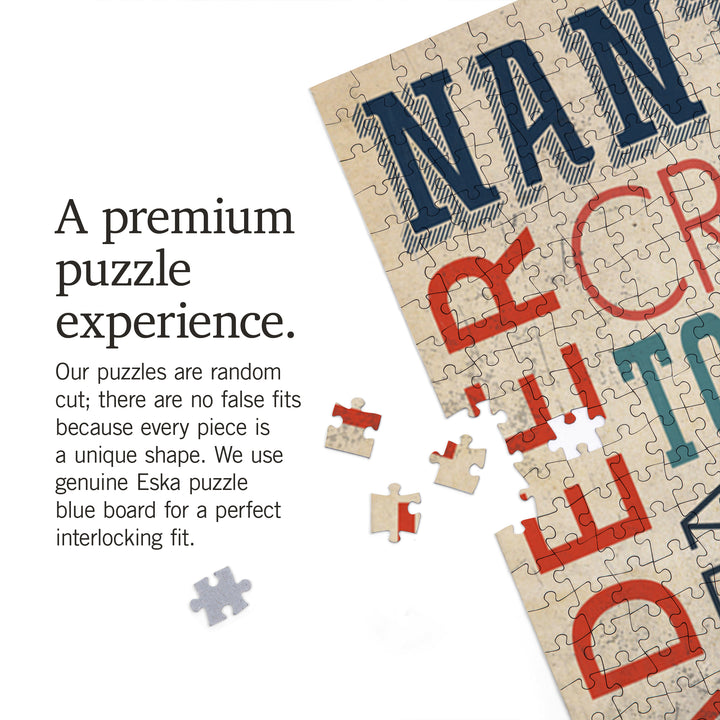 Nantucket, Massachusetts, Typography, Jigsaw Puzzle Puzzle Lantern Press 