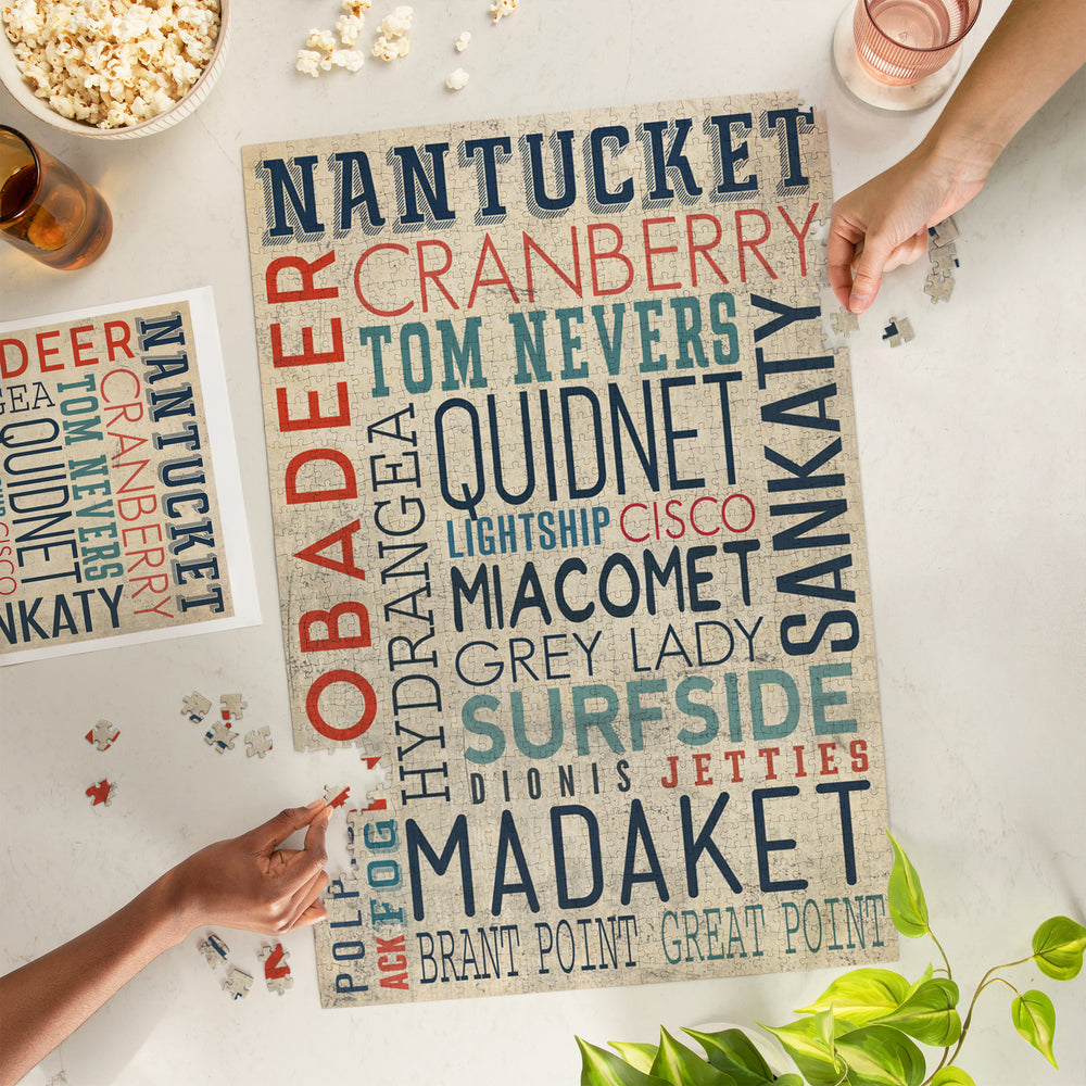 Nantucket, Massachusetts, Typography, Jigsaw Puzzle Puzzle Lantern Press 