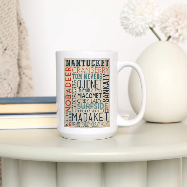 Nantucket, Massachusetts, Typography, Lantern Press Artwork, Ceramic Mug Mugs Lantern Press 
