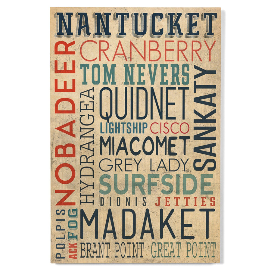 Nantucket, Massachusetts, Typography, Lantern Press Artwork, Wood Signs and Postcards Wood Lantern Press 