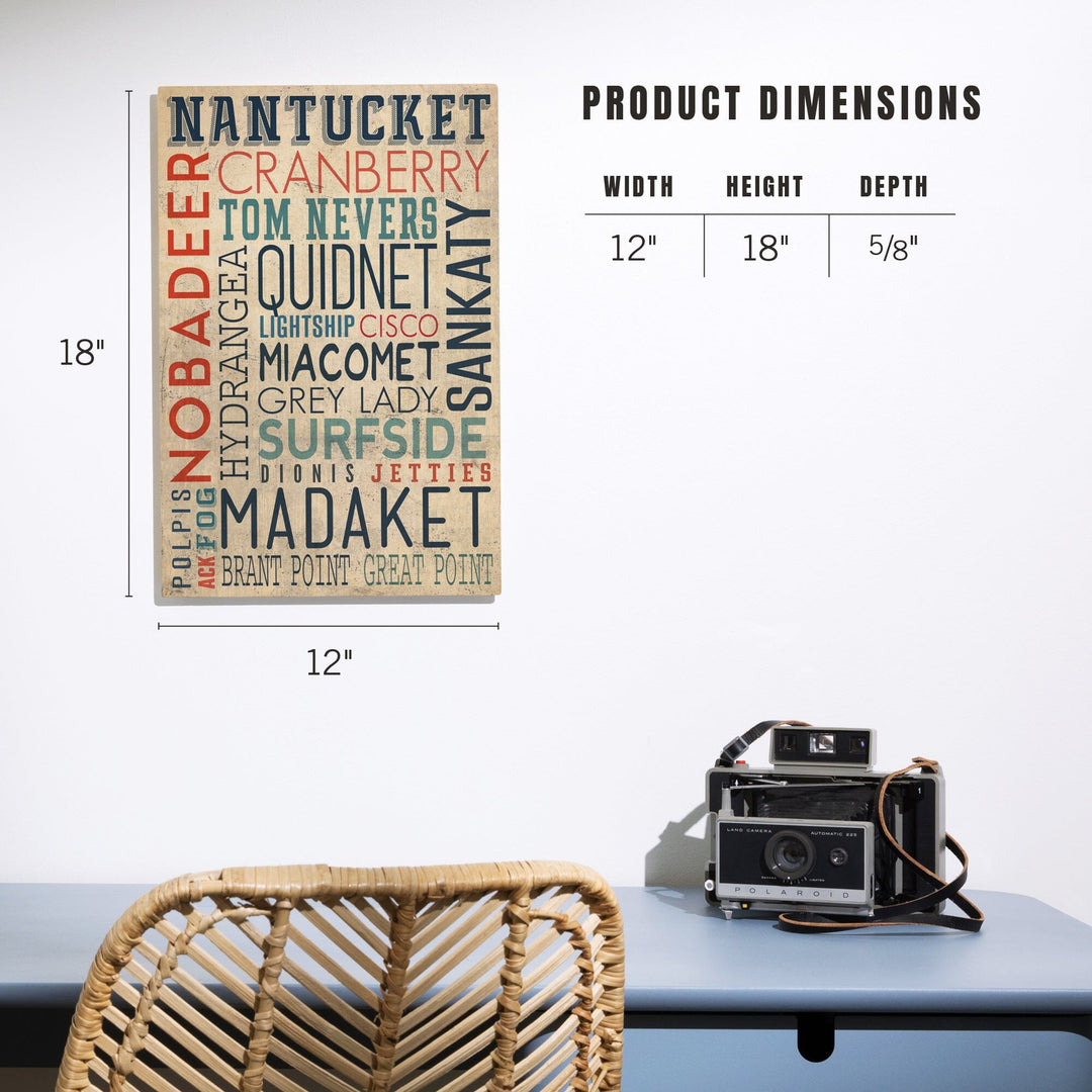 Nantucket, Massachusetts, Typography, Lantern Press Artwork, Wood Signs and Postcards Wood Lantern Press 