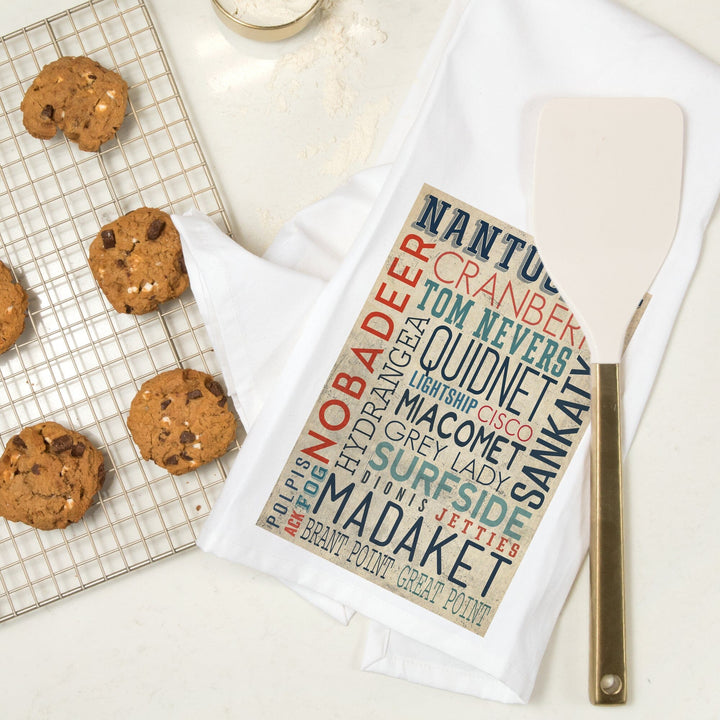 Nantucket, Massachusetts, Typography, Organic Cotton Kitchen Tea Towels Kitchen Lantern Press 