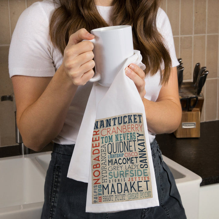 Nantucket, Massachusetts, Typography, Organic Cotton Kitchen Tea Towels Kitchen Lantern Press 