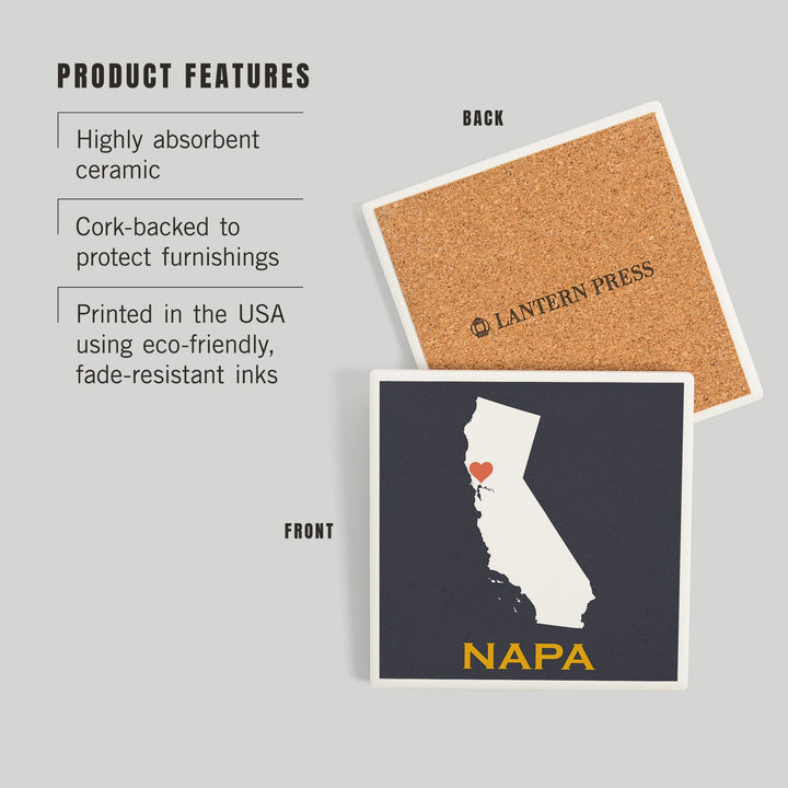 Napa, California, Home State, White on Gray Outline, Coasters Coasters Lantern Press 