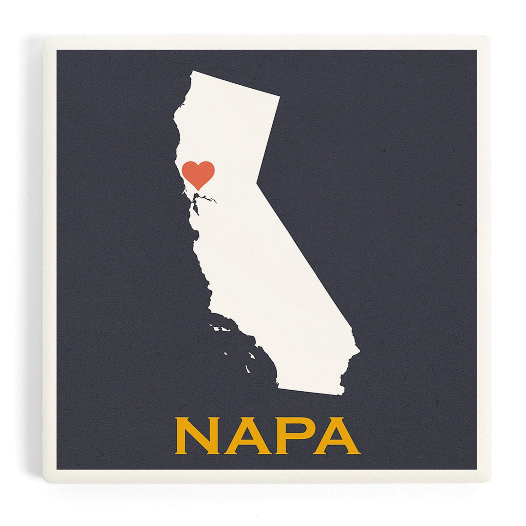 Napa, California, Home State, White on Gray Outline, Coasters Coasters Lantern Press Coaster 