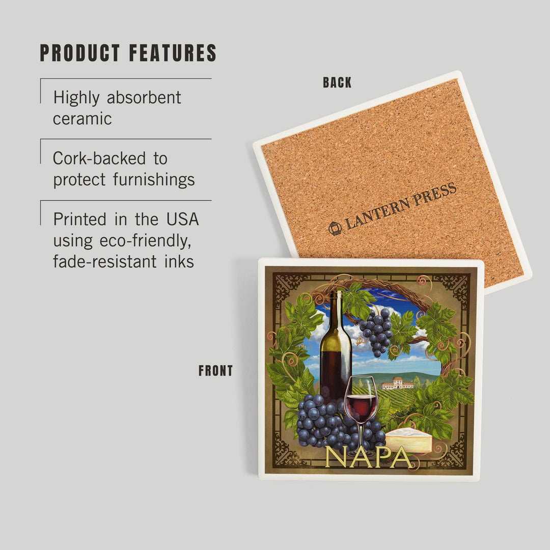Napa, California, Pinot Noir Vineyard Scene, Coasters Coasters Lantern Press 