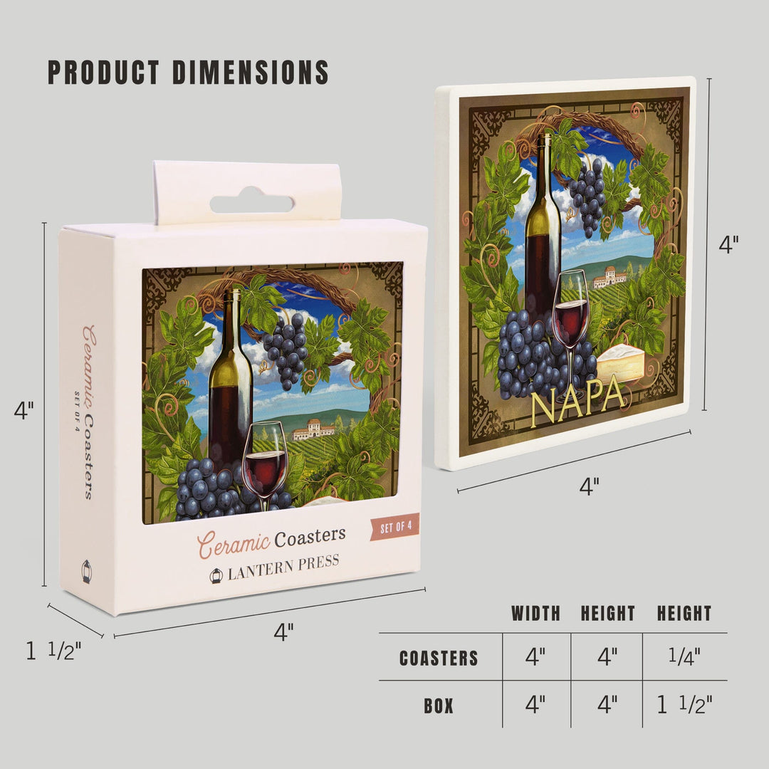 Napa, California, Pinot Noir Vineyard Scene, Coasters Coasters Lantern Press 