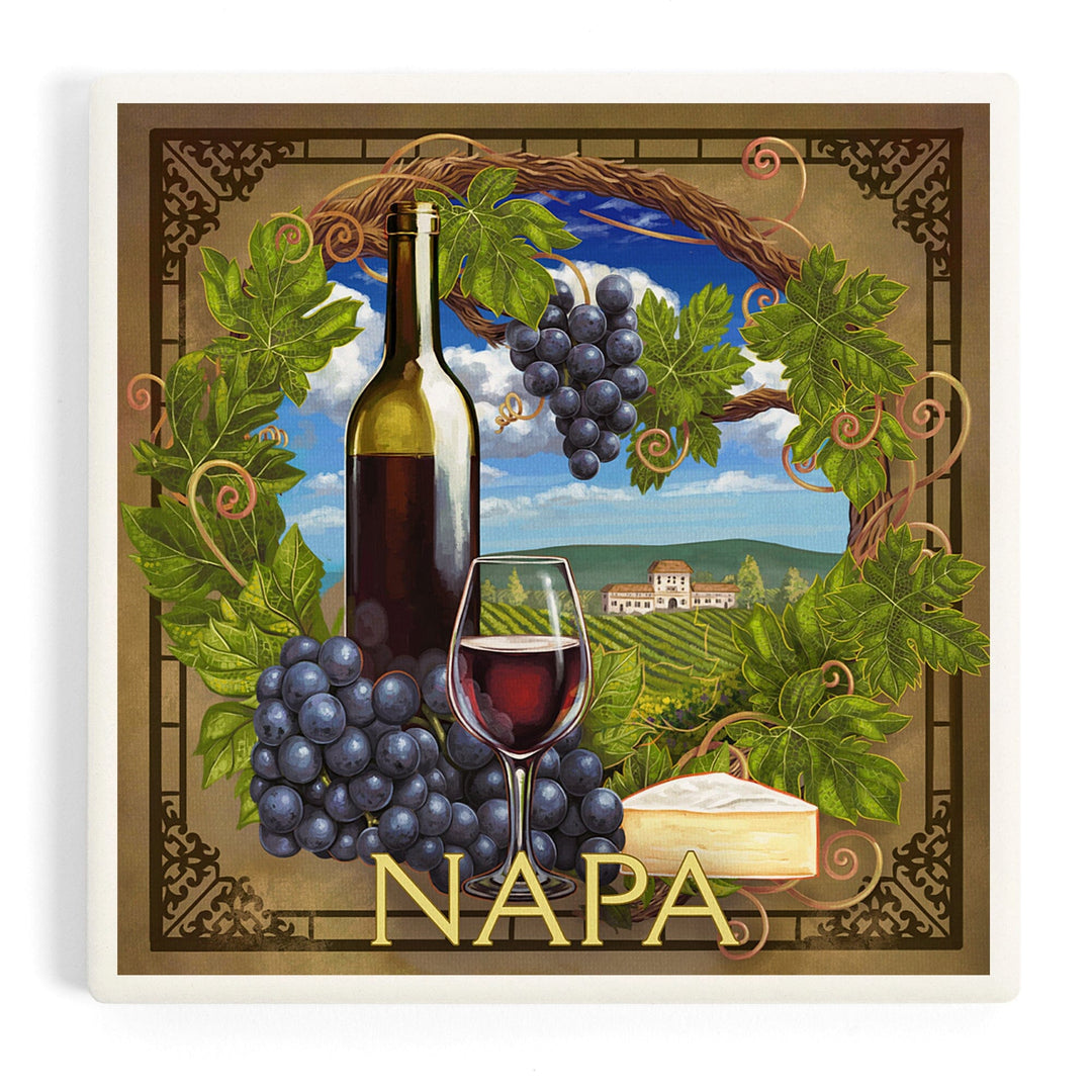 Napa, California, Pinot Noir Vineyard Scene, Coasters Coasters Lantern Press 