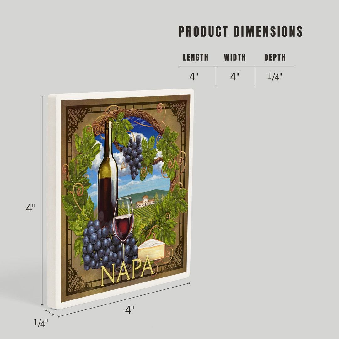 Napa, California, Pinot Noir Vineyard Scene, Coasters Coasters Lantern Press 