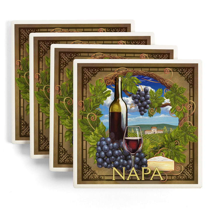 Napa, California, Pinot Noir Vineyard Scene, Coasters Coasters Lantern Press 