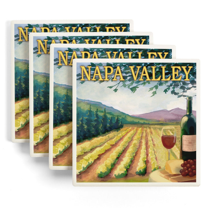 Napa Valley, California, Wine Country, Lantern Press Artwork, Coaster Set Coasters Lantern Press 